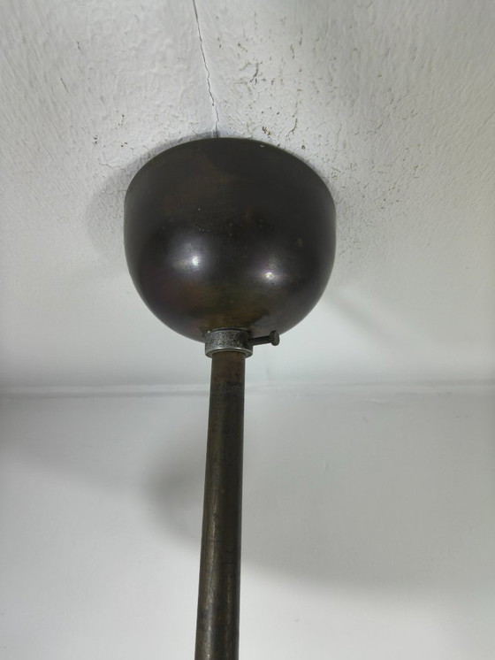 Image 1 of Lámpara colgante Art Déco Ø56 cm - Cristal opalino y latón - ca. 1935