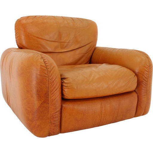 Sillón vintage de piel color coñac, Italia, 1970