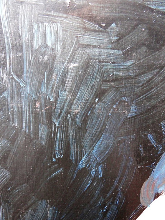 Image 1 of Large painting of a nude woman from behind, modern oil on panel, vintage style