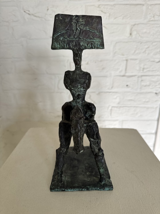 Image 1 of Bronzen beeldje met strijder te paard 