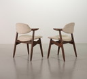 Vintage Design Authentieke Koehoorn Tijsseling Eetkamerstoelen met Grijs-Witte Wollen Stof van Hulmefa, Set van 2