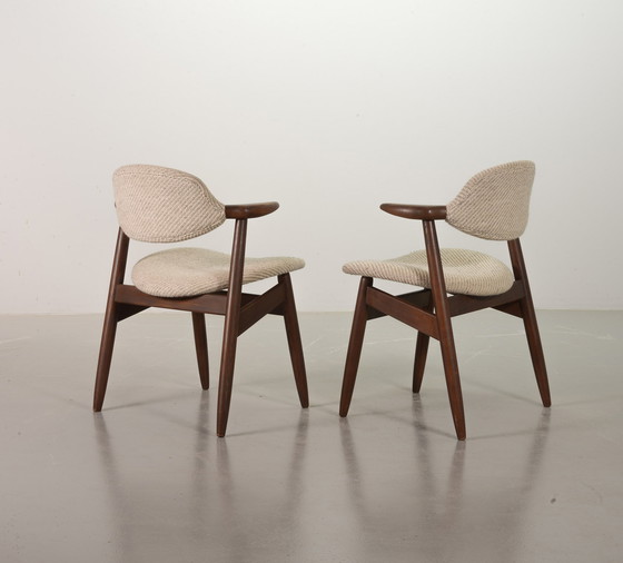 Image 1 of Sedie da pranzo Tijsseling in autentico stile vintage con tessuto di lana grigio-bianco di Hulmefa, set da 2