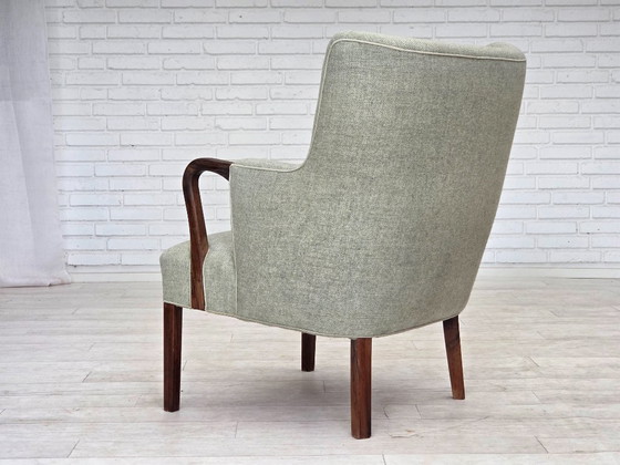 Image 1 of 1960s, Danish armchair, original light grey furniture wool, solid teak wood.