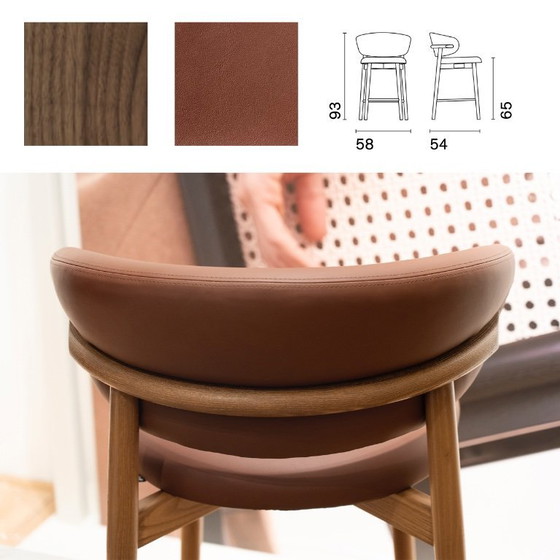 Image 1 of Lot de 4 tabourets de bar Calligaris Oleandro | Cuir écologique noyer et tabac