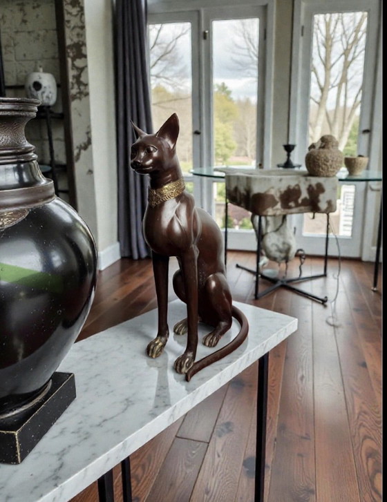 Image 1 of A. Tiot, Lifesize Bronze Egyptian Cat Sculpture, 62 cm, France, 1970s