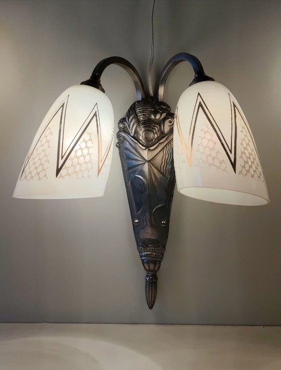 Art Deco Wall lights in bronze and glass - mid-20th century, Silver (photo 5 of 15)