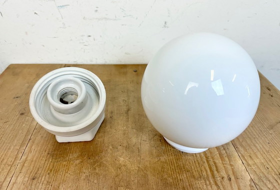 Image 1 of Vintage White Porcelain Wall Light with Milk Glass, 1960s