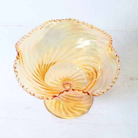 Image 1 of Carnival Glass Cadle Holder Plisse / Vetreria Vetrart / Italy / 1990s