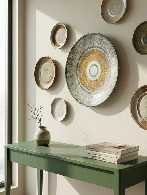 Large vintage ceramic art bowl from the 1950s-60s, suitable for wall decoration or fruit bowl