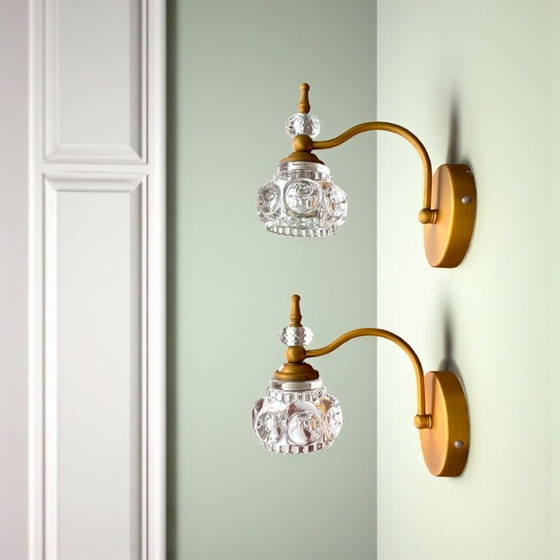 Image 1 of Applique da parete in oro e vetro per camera da letto, set di 2 NUOVE