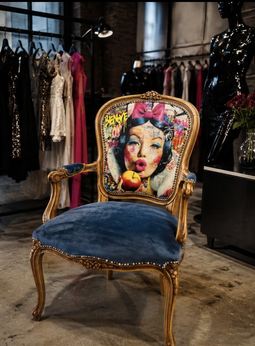 Sillón vintage único – Diseño Pop Art de Blancanieves – fauteuils, Wood, Velvet