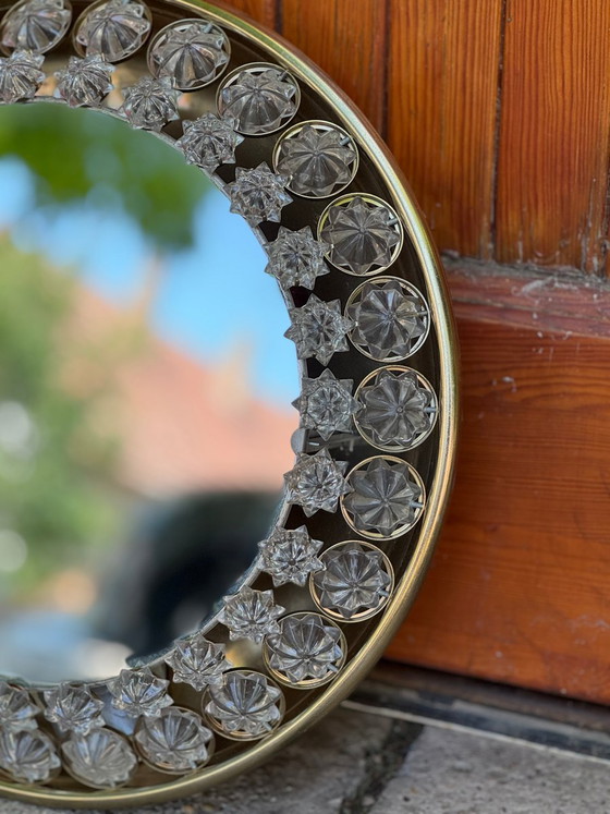 Vintage Illuminated Round Wall Mirror with Crystal Glass Stars, 1960s (photo 4 of 4)