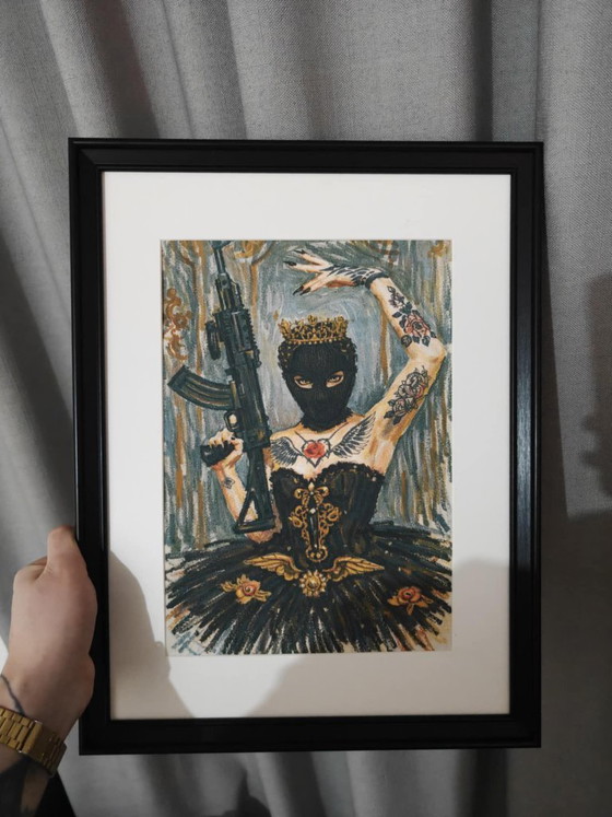 Image 1 of Kunstwerk met zwarte zwaan, ingelijste wanddecoratie.