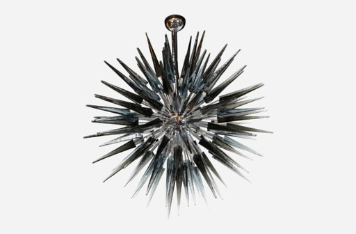 Handgeblasener Murano-Glas-Kronleuchter, Rauchgrau mit spitzen Streifen