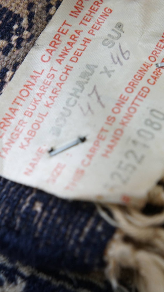 Image 1 of Handgeknüpfter Deko-Teppich/Tischdecke in dunkelblau und rot 47x46cm