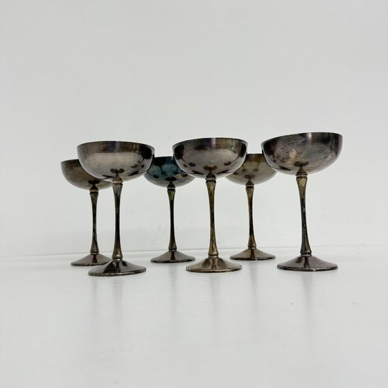 Image 1 of Set of 6 brass silver plated champagne coupes , 1970s Italy