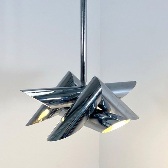 Image 1 of Chromed Structural Ceiling Lamp by Oscar Torlasco for Stilkronen, 1960s