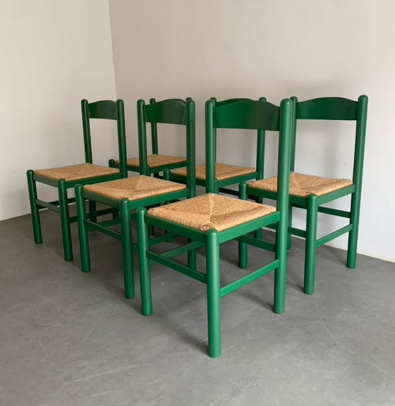 Image 1 of 6 italienische Stühle aus Holz und Binsen