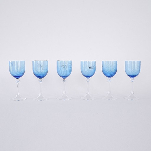Set blauwe glazen, Murano glas, Italiaans design, jaren 70, gemaakt in Italië