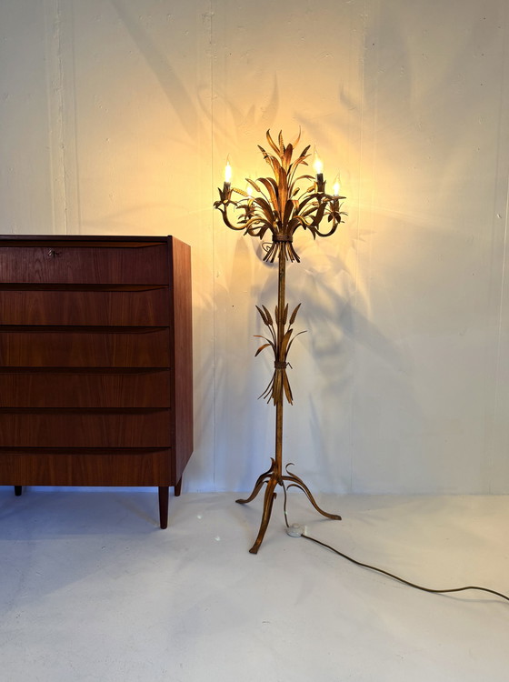 Image 1 of Vintage gilded sheaf of wheat floor lamp, Hans Kögl '70