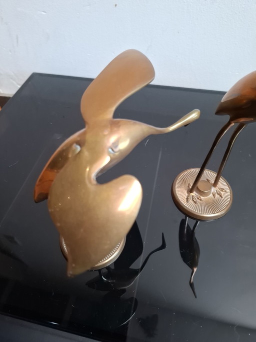 Vintage Messing Kranich- oder Reiherfiguren aus den 70ern (oft im Hollywood Regency- oder Mid-Century-Stil)