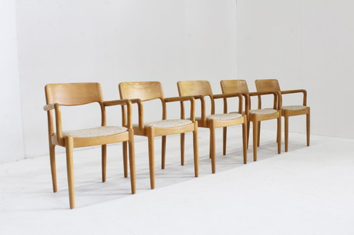 Sedie da pranzo danesi vintage Juul Kristensen, set di 5 pezzi degli anni '60.