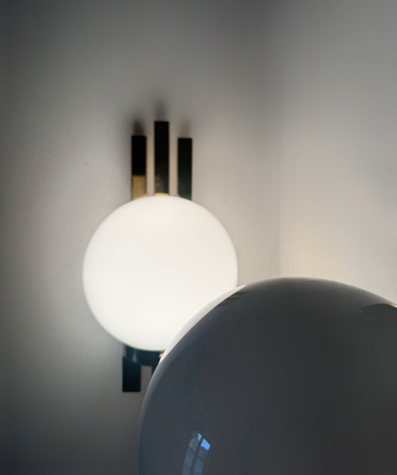 Image 1 of Opaline brass wall lights from the 1970s