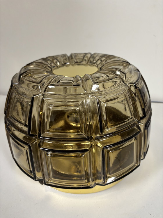 Image 1 of Ceiling and wall lamp made of brass and amber glass, Glashutte Limburg, Germany, 1960s