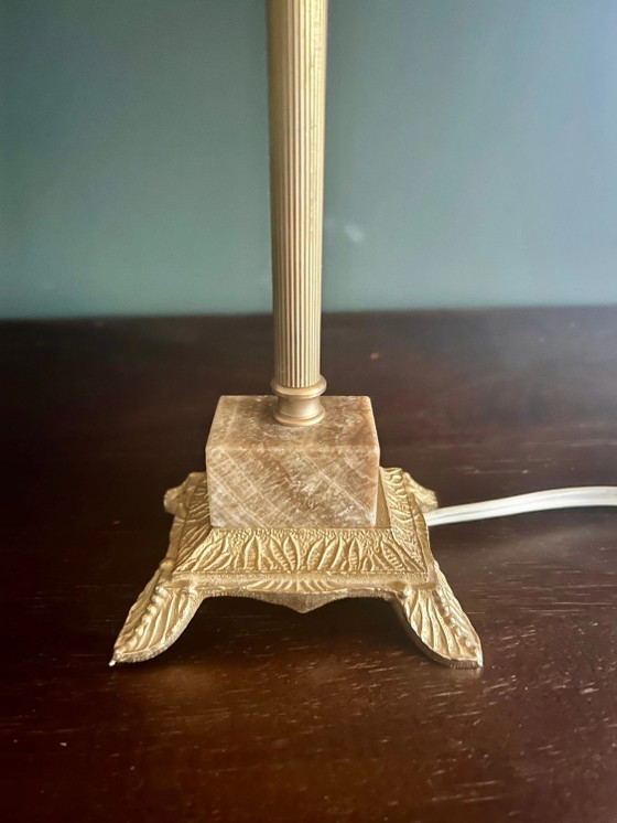 Rare! Mid Century, Rockabilly Table Lamp with Brass Foot and Marble Base, very good original condition, 1950s (photo 7 of 8)