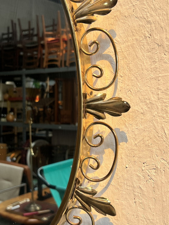 Image 1 of Vintage Oval Brass Mirror, Ornate Decor, Deknudt Belgium, 1970's