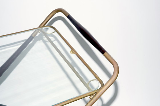 Image 1 of Carrello bar in ottone e legno di metà secolo, Italia, anni '50