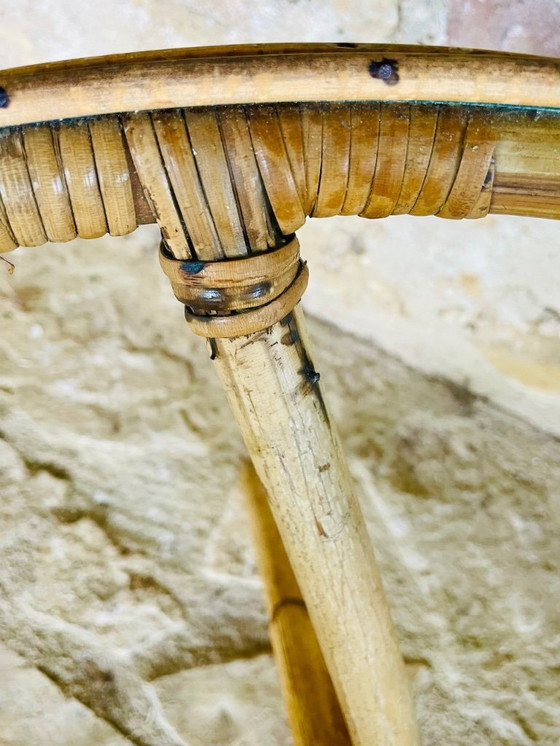 Image 1 of Tavolino vintage in rattan e bambù con piano in vetro, anni '60