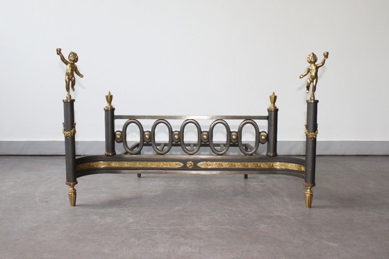 Image 1 of Paar vuurbokken en houtblokkenhouders van gietijzer en verguld brons, Empire-stijl, begin 19e eeuw