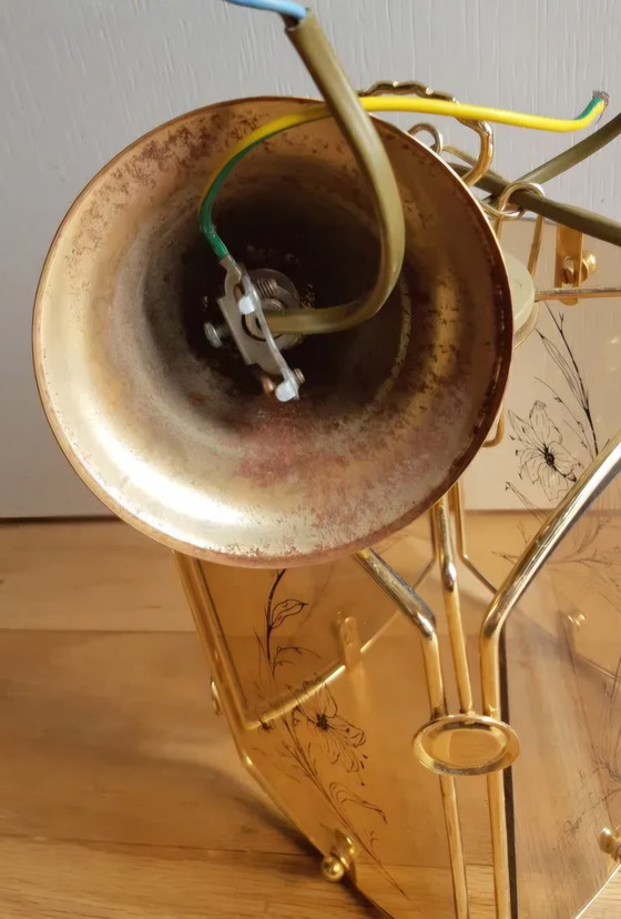 Image 1 of Prachtige Vintage Glas en Goud Metalen Hanglamp