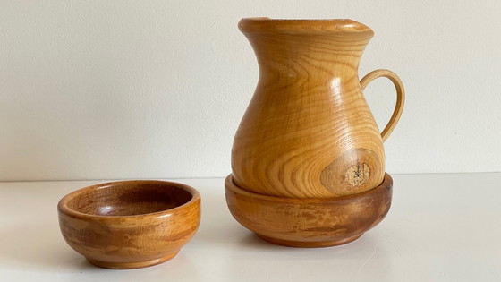 Image 1 of Set of 2 POTS and PICHET in VINTAGE Turned Wood