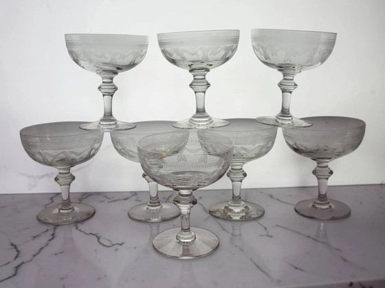 8 champagne coupes in fine crystal from the late 19th to early 20th century. – Glass & Decanter, Glass (photo 12 of 12)