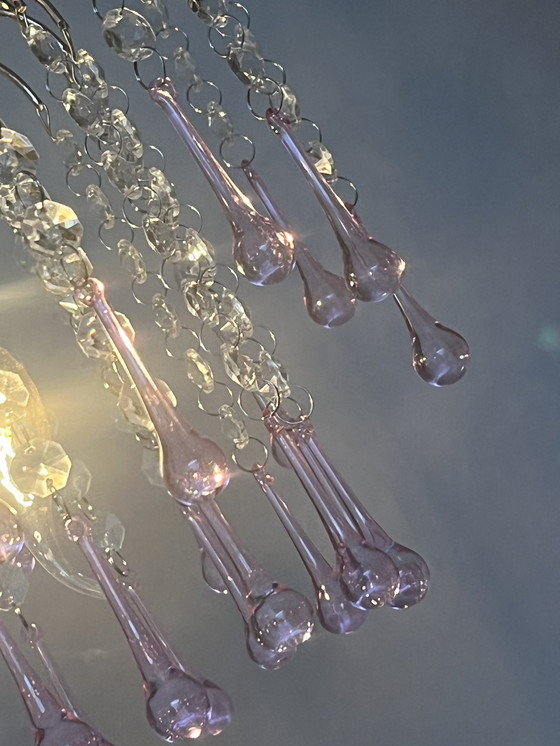 Image 1 of 3 pcs pink teardrop chandeliers pendant lights vintage