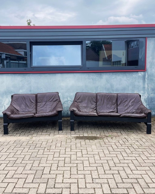 Vintage leather brutalist sofa (3-seater)