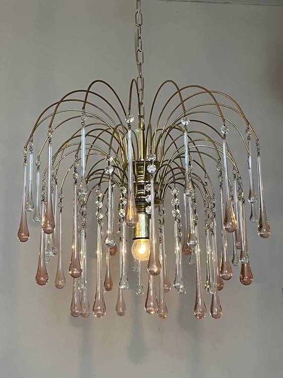 Image 1 of Vintage Pink Teardrop Chandelier Crystal Beads