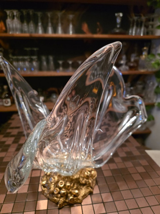 Image 1 of Groot Italiaans mid-century sculpturaal kristallen schaalobject op bronzen voet (jaren 60/70)