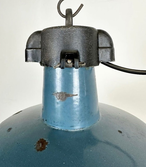 Image 1 of Industrial Blue Enamel Factory Lamp with Cast Iron Top, 1960s