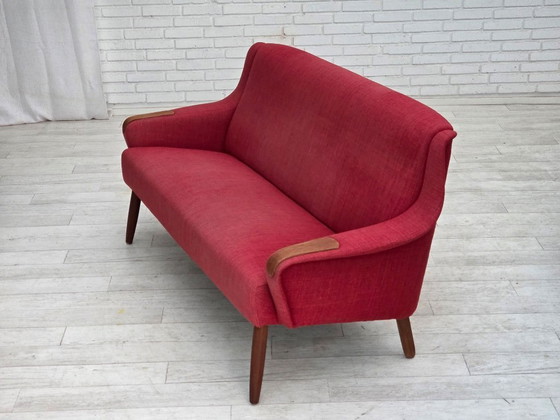 Image 1 of Dänisches 2-Sitzer-Sofa aus den 1970er Jahren, Möbelstoff, Teakholz.