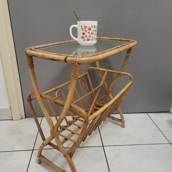 Image 1 of Portavasi, portariviste e mensola in rattan dal design scandinavo, 1960-70