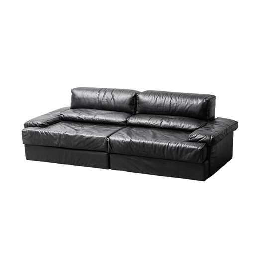 Zwart lederen tweezits modulaire sofa van Cinova, jaren 1970