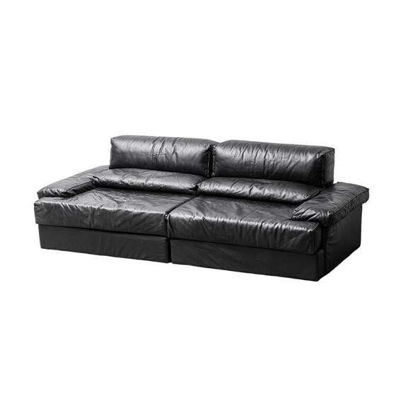 Image 1 of Zwart lederen tweezits modulaire sofa van Cinova, jaren 1970