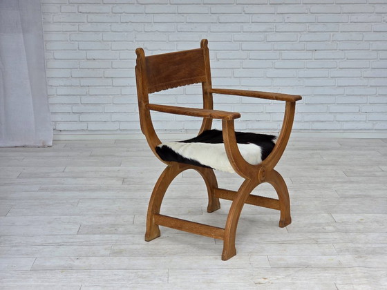 Image 1 of Poltrona danese degli anni '60, completamente rivestita, pelle di mucca, rovere.