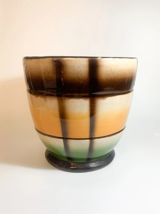 Vaso cachepot in ceramica arancione e verde di Galvani Pordenone, anni '60 – Vasi (photo 3 of 8)