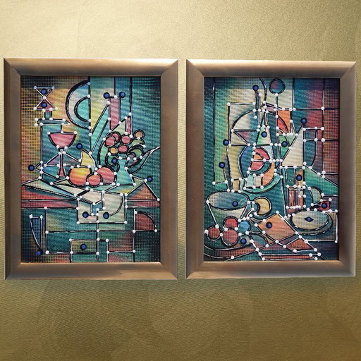 Cubismo A1438 - dipinti astratti - dittico