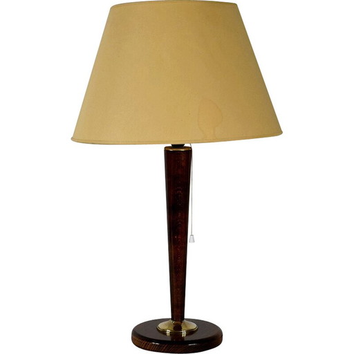 Vintage mahogany and brass lamp by Mazda, 1950