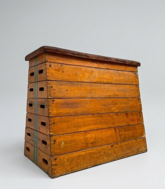 Image 1 of Cage de saut à la perche industrielle vintage en bois et cuir, années 1940, Europe centrale